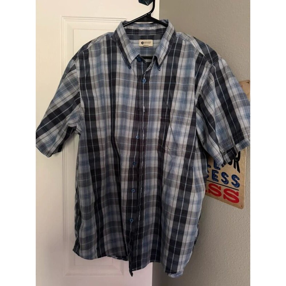 Haggar Short Sleeve Plaid Button Down Shirt - Men's XL